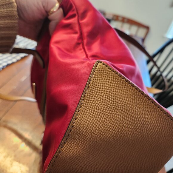 Michael Kors Kempton Red Nylon with Leather Accents Tote Bag - Picture 14 of 16